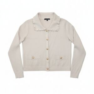 adrianna papell Ruffle Sailor Collar Cardigan In Oat Milk Size Small